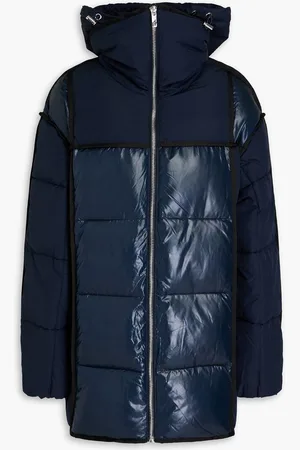 Ganni Quilted ripstop and shell hooded jacket - Blue