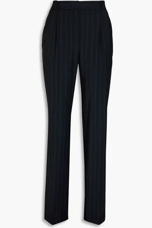 Alberta Ferretti Pleated pinstriped wool-blend straight-leg pants