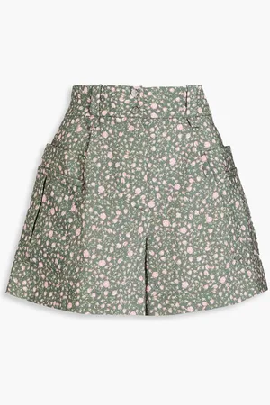 Maje Floral-print woven shorts - Green