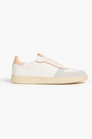 Stuart Weitzman SW Derby color-block pebbled-leather and suede sneakers - Gray