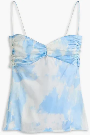 Ganni Ruched printed satin camisole - Blue