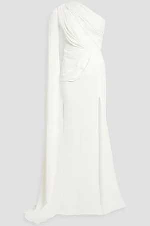 RHEA COSTA One-sleeve draped crepe gown