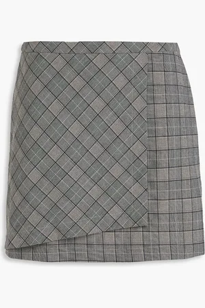 Ganni Wrap-effect Prince of Wales checked jacquard mini skirt
