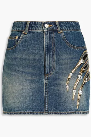 AREA Cutout embellished denim skirt - Blue