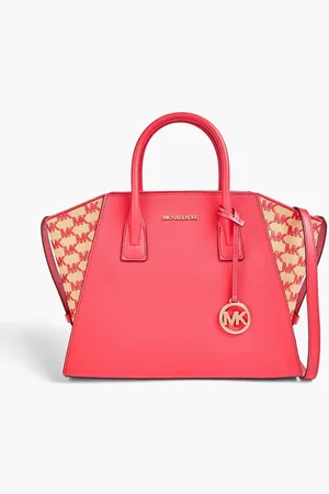 Michael Kors Avril pebbled-leather and faux raffia tote - Orange