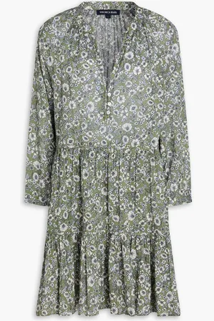VERONICA BEARD Bassano tiered floral-print cotton-mousseline mini dress - Green