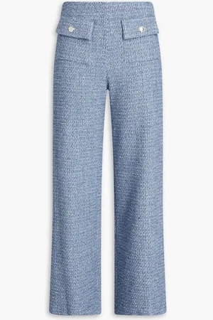 Maje Metallic cotton-blend bouclé-tweed wide-leg pants - Blue