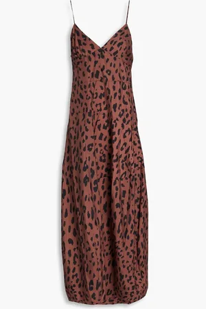 tibi Asymmetric leopard-print taffeta midi dress