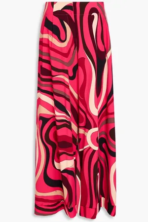 Puccini Printed wool-blend twill wide-leg pants - Orange