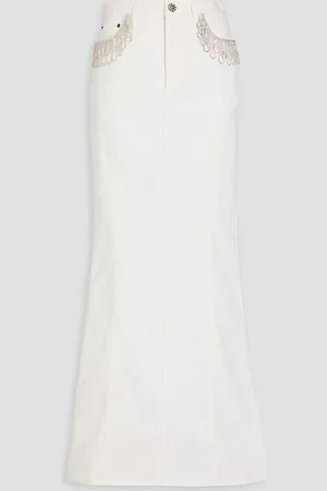 ROTATE Crystal-embellished denim maxi skirt - White