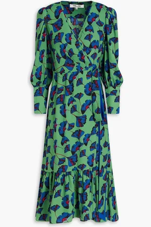 Diane von Furstenberg Blade gathered floral-print crepe midi wrap dress