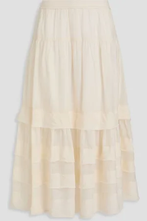 ULLA JOHNSON Diana tiered cotton and silk-blend midi skirt - White
