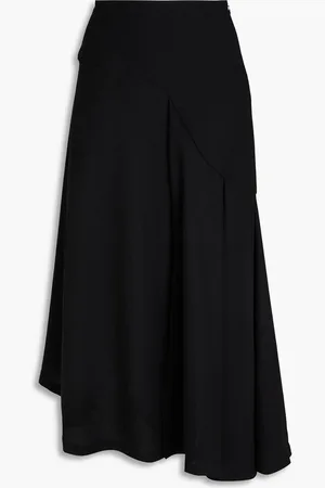 BITE Asymmetric pleated wool-crepe midi skirt