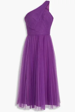 ZAC Zac Posen One-shoulder pleated tulle midi dress - Purple