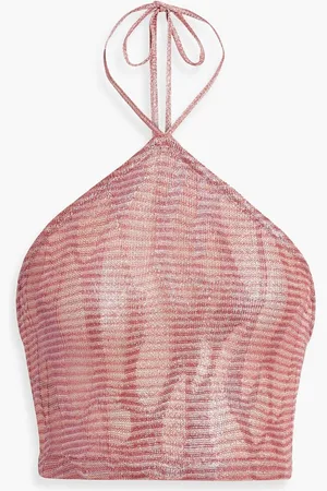 Missoni Cropped metallic crochet-knit halterneck top