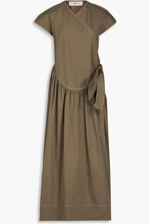 Tory Burch Cotton-poplin midi wrap dress - Green