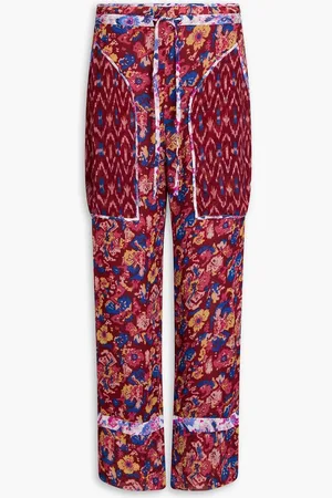 Marant Etoile Printed georgette straight-leg pants - Burgundy