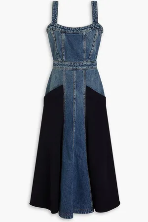 Chloé Twill-paneled denim midi dress - Blue