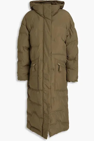 Ganni Quilted shell hooded coat - Green