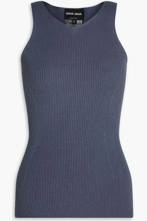 Giorgio Armani Ribbed cotton-blend tank - Blue