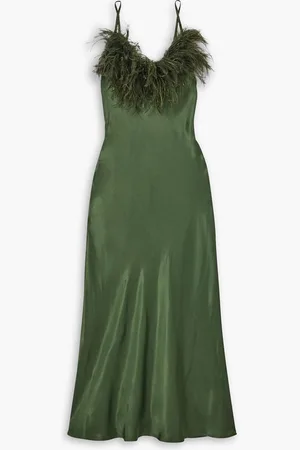 Sleeper Boheme feather-trimmed LENZING™ ECOVERO™-satin maxi dress - Green