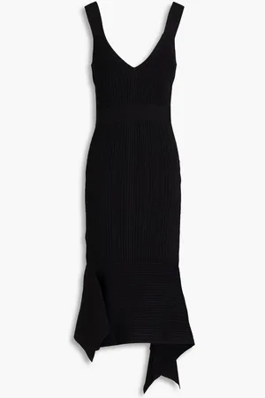 Hervé Léger Asymmetric ribbed-knit midi dress