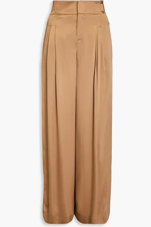 Alberta Ferretti Pleated satin-crepe wide-leg pants - Brown