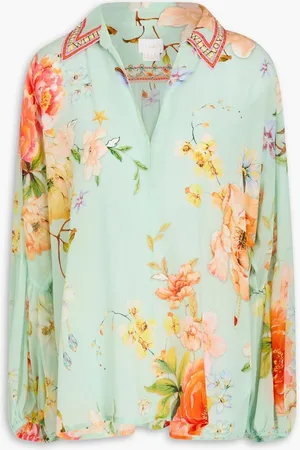 Camilla Crystal-embellished floral-print silk crepe de chine blouse - Green