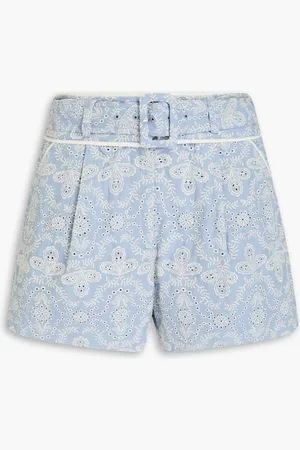 VERONICA BEARD Hobbes belted broderie anglaise cotton shorts - Blue