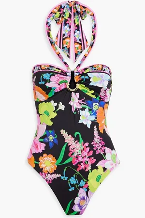 Camilla Embellished floral-print halterneck swimsuit