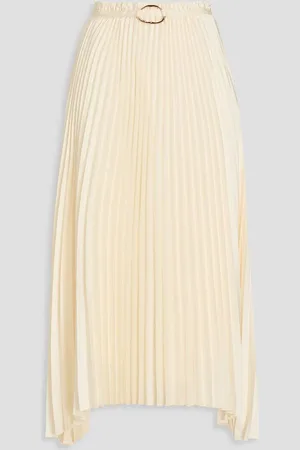 REJINA PYO Dilan asymmetric embellished pleated satin midi skirt - White