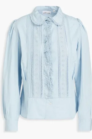 Antik Batik Diane ruffled broderie anglaise-trimmed cotton-poplin blouse - Blue