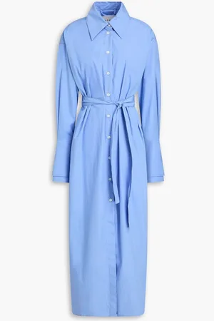 Rohe Belted cotton-poplin midi shirt dress - Blue