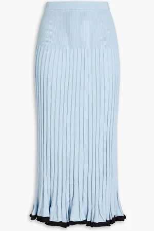 Proenza Schouler Pleated ribbed silk and cashmere-blend midi skirt - Blue
