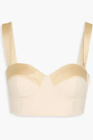 Moschino Cropped two-tone grain de poudre wool bustier top - Neutral