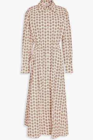 Tory Burch Floral-print cotton-poplin midi shirt dress - Neutral