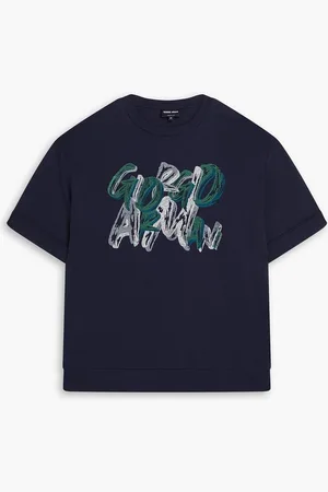 Giorgio Armani Embroidered cotton-jersey T-shirt - Blue