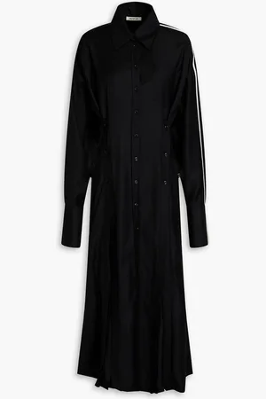 Peter Do Button-detailed pleated wool-twill midi dress