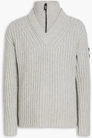 Giorgio Armani Ribbed alpaca and wool-blend half-zip sweater - Gray