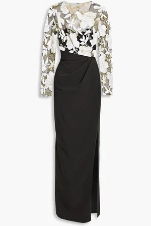 Marchesa Notte Cutout embroidered tulle and crepe gown