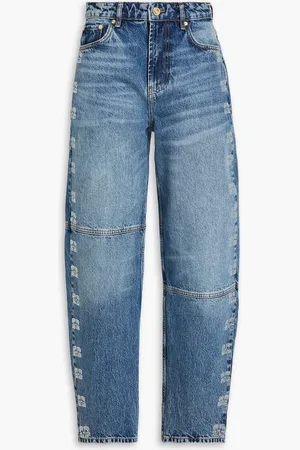 Ganni Crystal-embellished high-rise barrel-leg jeans - Blue