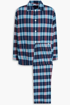 DEREK ROSE Checked cotton-flannel pajama set - Blue