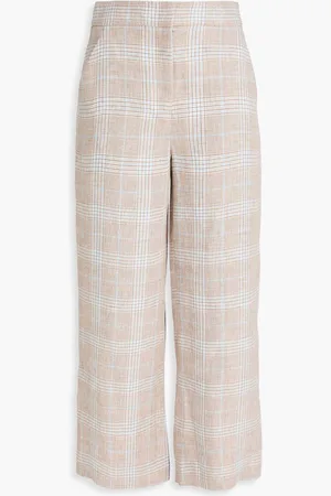 VERONICA BEARD Brixton cropped Prince of Wales checked linen wide-leg pants - Neutral
