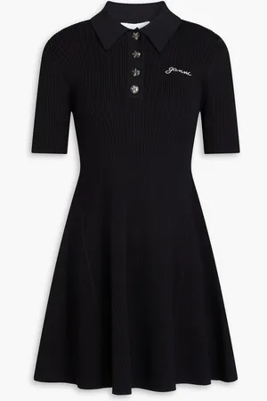 Ganni Ribbed-knit mini shirt dress