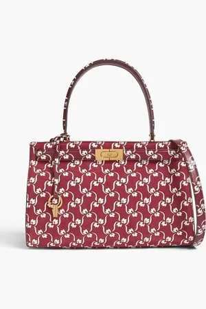 Tory Burch Lee Radziwill floral-print suede tote - Burgundy