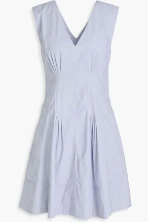 Derek Lam Concha pintucked floral-print cotton-poplin mini dress - Blue