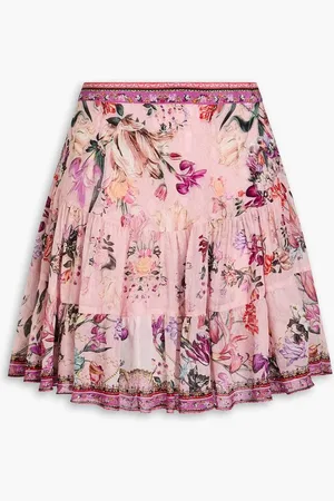Camilla Crystal-embellished floral-print silk crepe de chine mini skirt - Pink