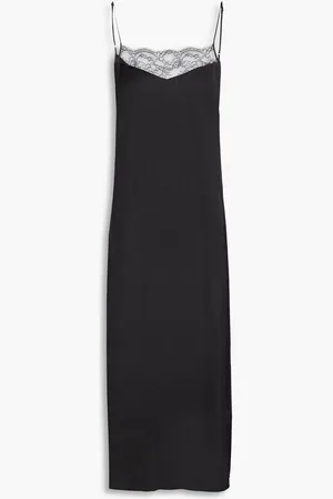 Maje Lace-trimmed satin midi slip dress