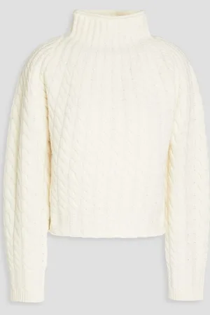 THEORY Cable-knit wool and cashmere-blend turtleneck sweater - White