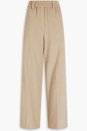 Brunello Cucinelli Bead-embellished cotton-blend corduroy wide-leg pants - Neutral